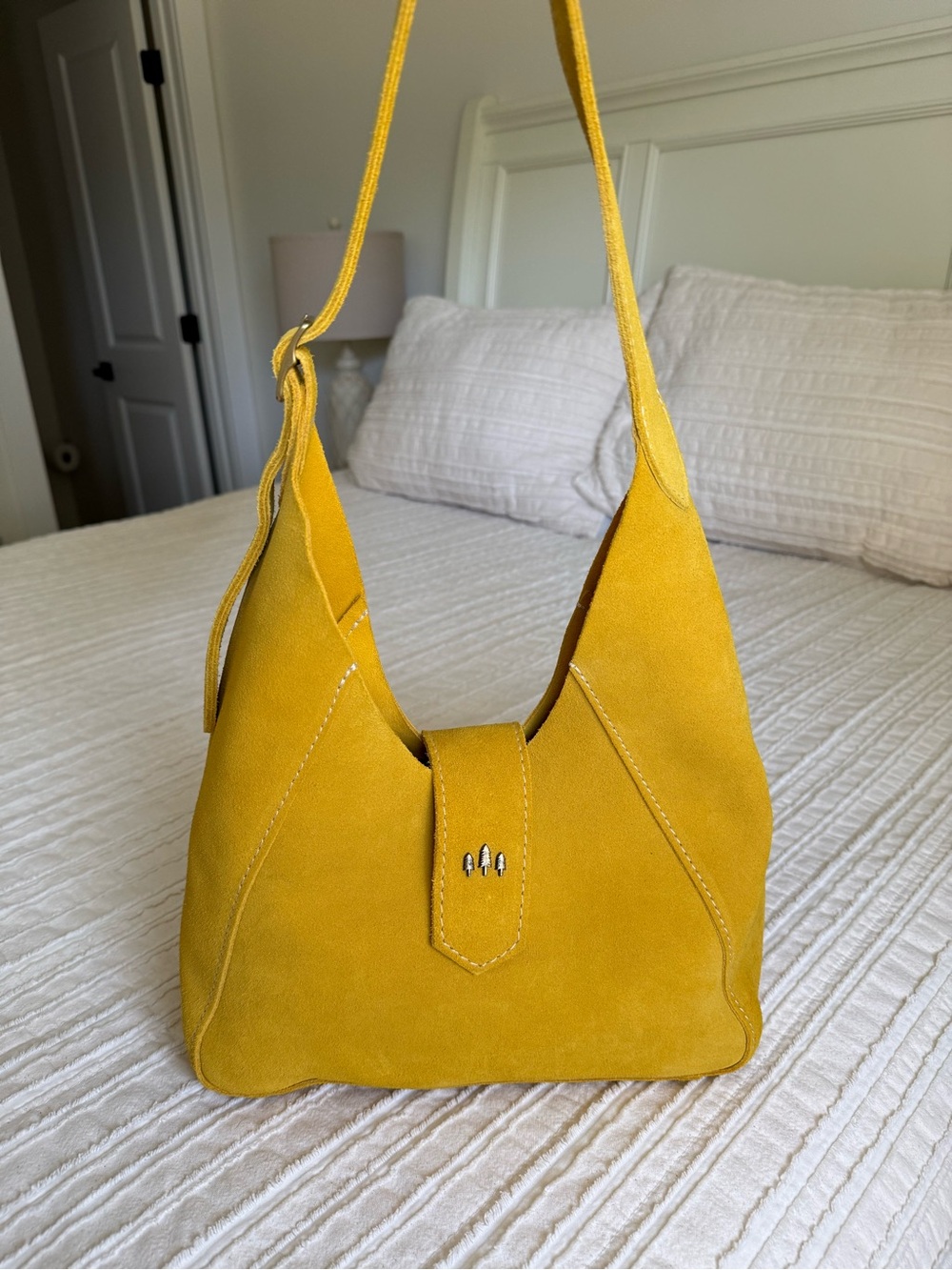 Portland Leather Flora shoulder bag in Hello Yellow suede